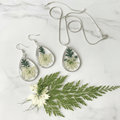 Queen Anne’s Lace Resin Jewelry Set – Silver Necklace & Earrings - The Glossy Gift Shop