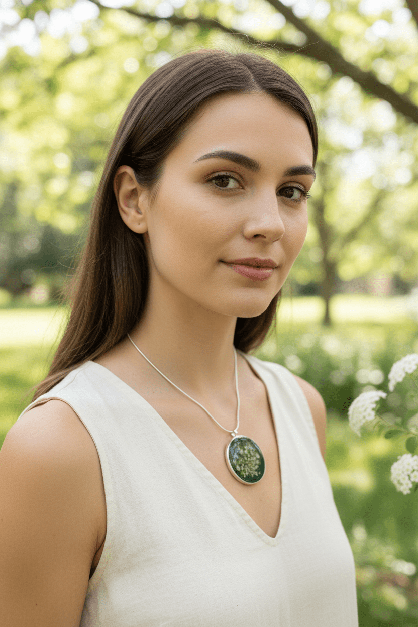 Queen Anne’s Lace Resin Pendant Necklace – Pressed Flower Jewelry - The Glossy Gift Shop