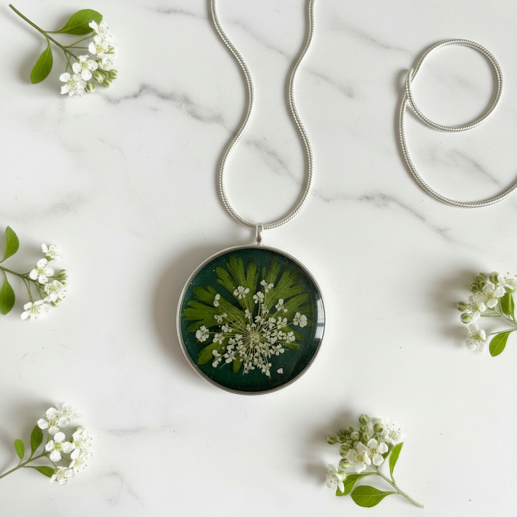Queen Ann's Lace Pendant - Marble Flat Lay