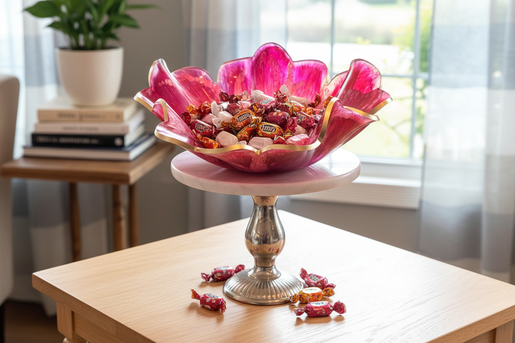 Raspberry Swirl Resin Bowl – Pink & Gold Handmade Home Decor - The Glossy Gift Shop