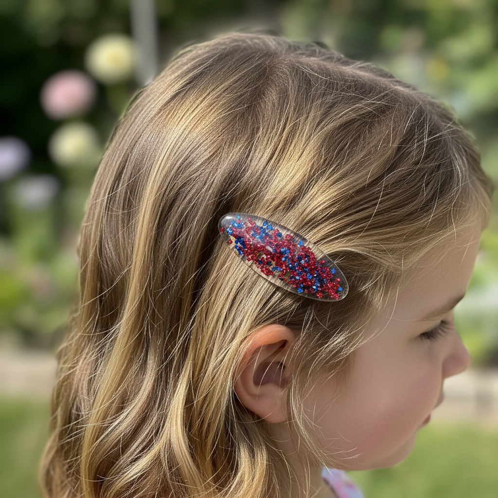 Red Blue Clip in Child's Hair