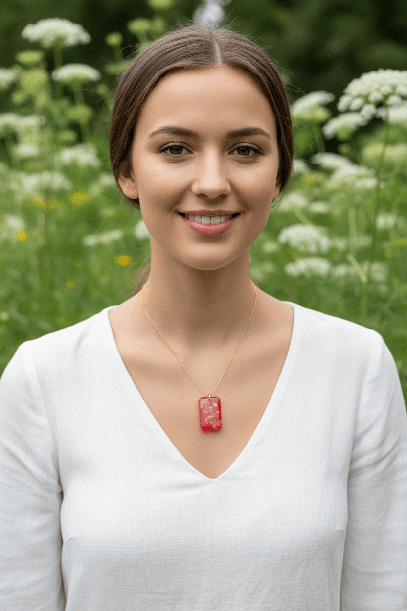 Red Floral Resin Necklace – Queen Anne’s Lace & Baby’s Breath - The Glossy Gift Shop