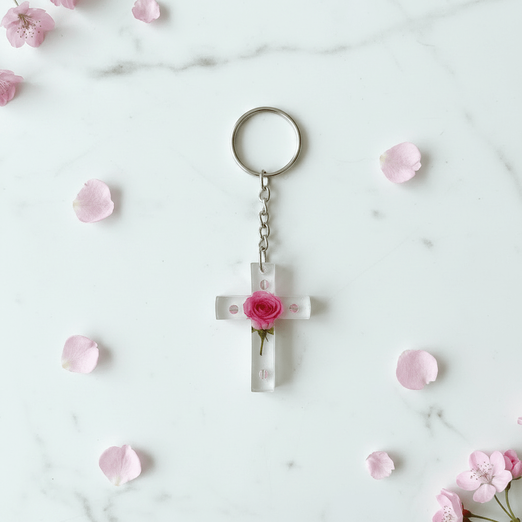 Resin Cross Keychain & Bag Charm – Handmade Faith Gift - The Glossy Gift Shop