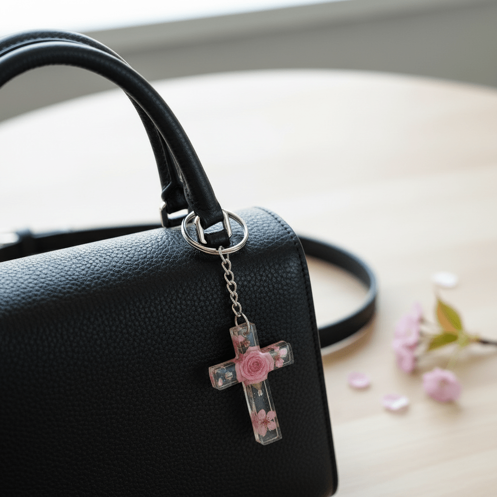 Resin Cross Keychain & Bag Charm – Handmade Faith Gift - The Glossy Gift Shop