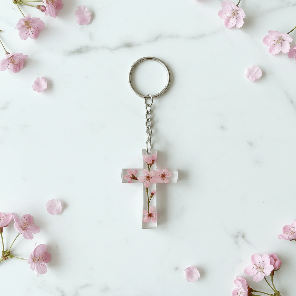 Resin Cross Keychain & Bag Charm – Handmade Faith Gift - The Glossy Gift Shop