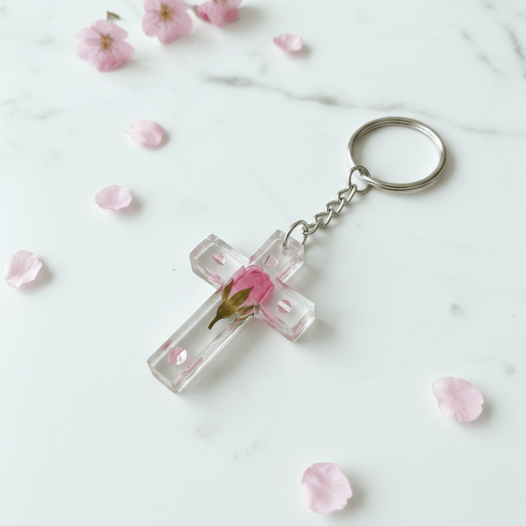 Resin Cross Keychain & Bag Charm – Handmade Faith Gift - The Glossy Gift Shop
