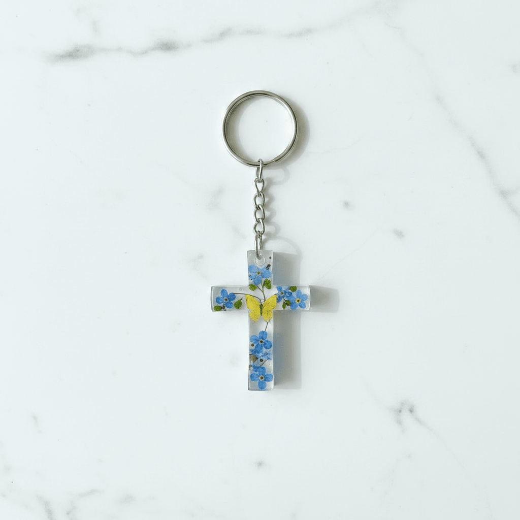 Resin Cross Keychain & Bag Charm – Handmade Faith Gift - The Glossy Gift Shop