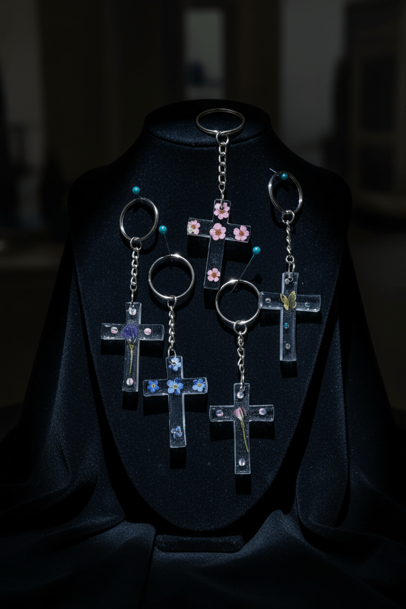 Resin Cross Keychain & Bag Charm – Handmade Faith Gift - The Glossy Gift Shop