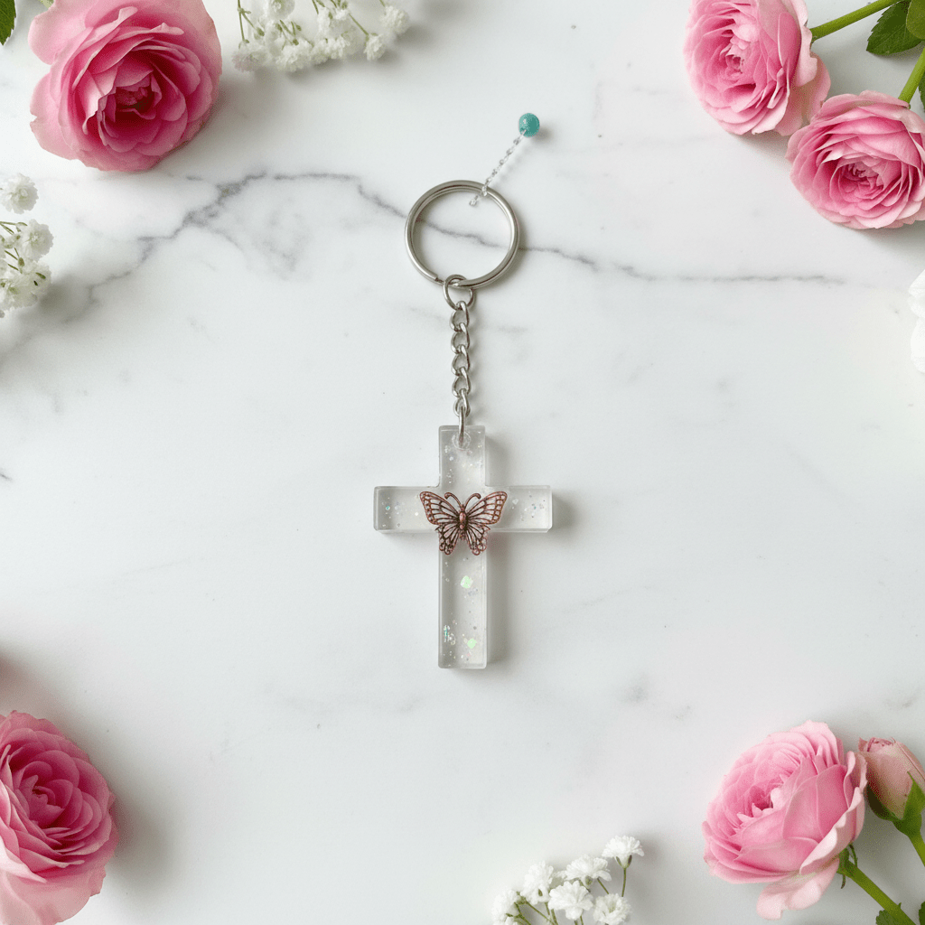 Resin Cross Keychain & Bag Charm – Handmade Faith Gift - The Glossy Gift Shop