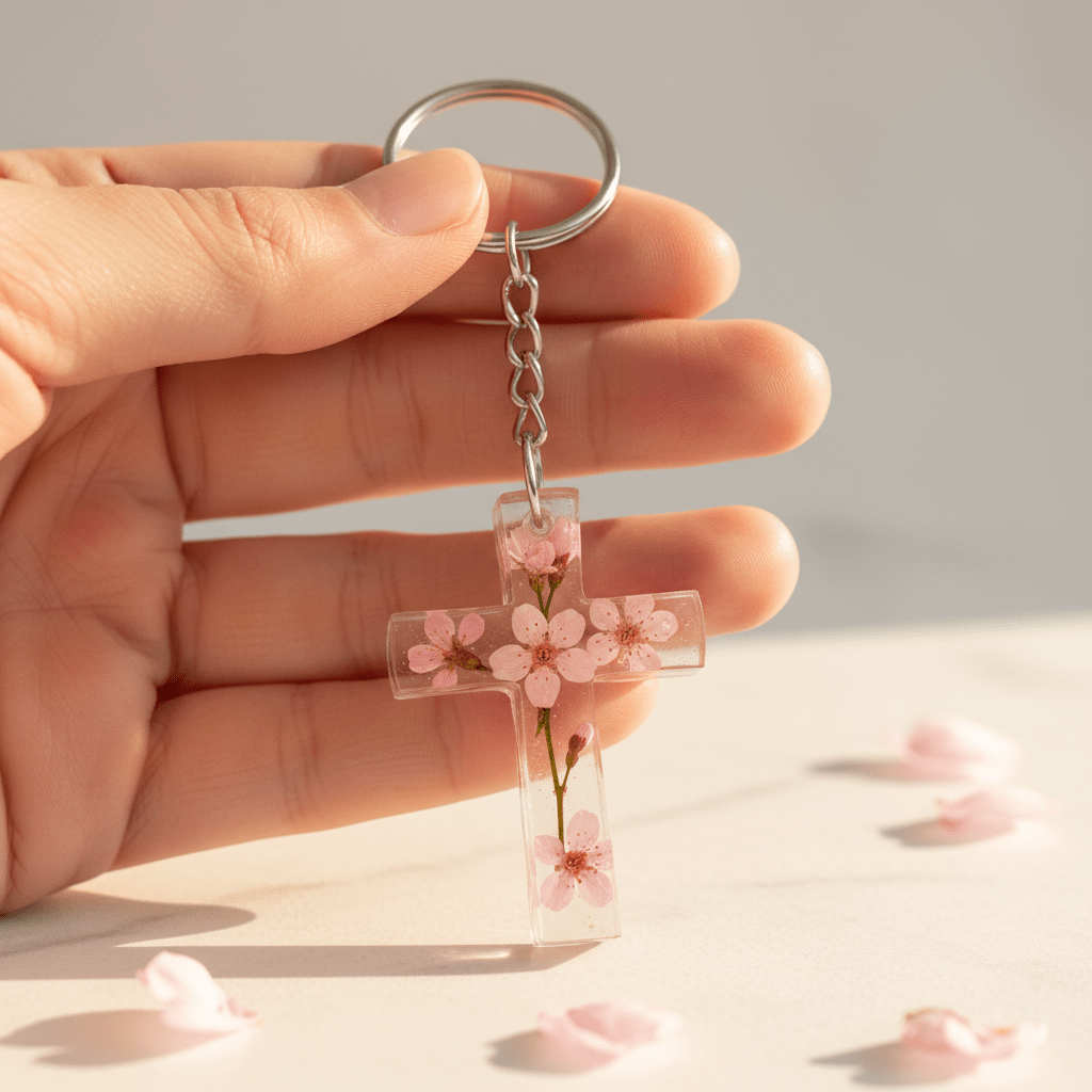 Resin Cross Keychain & Bag Charm – Handmade Faith Gift - The Glossy Gift Shop