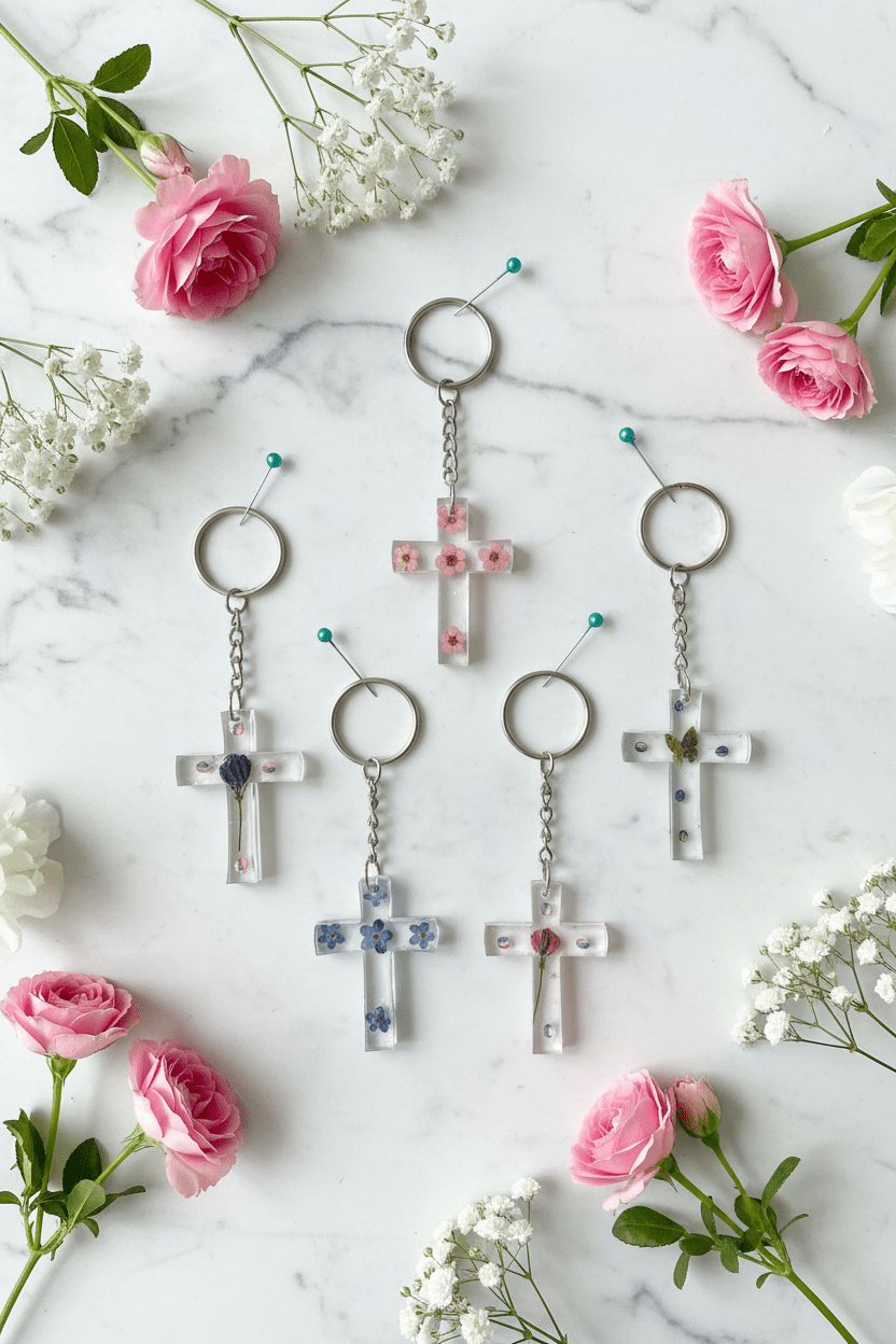 Resin Cross Keychain & Bag Charm – Handmade Faith Gift - The Glossy Gift Shop