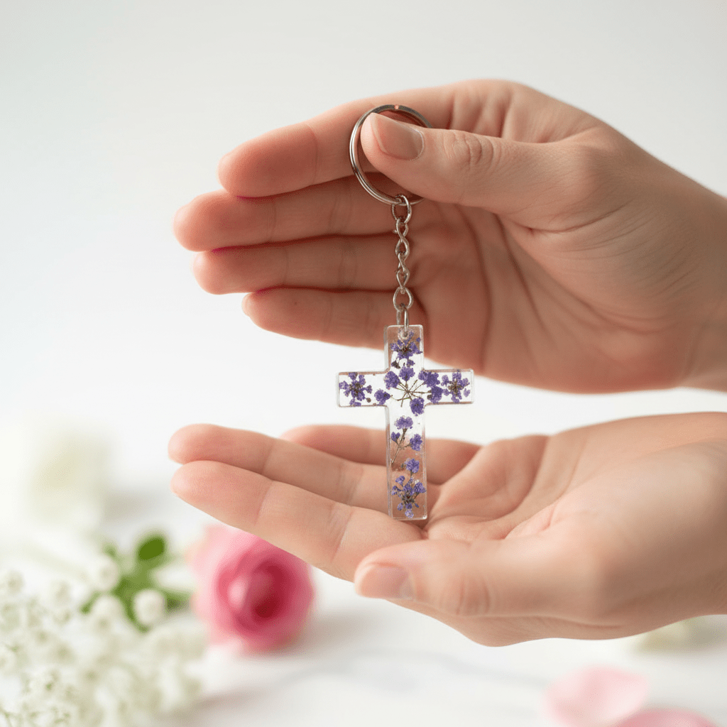 Resin Cross Keychain & Bag Charm – Handmade Faith Gift - The Glossy Gift Shop