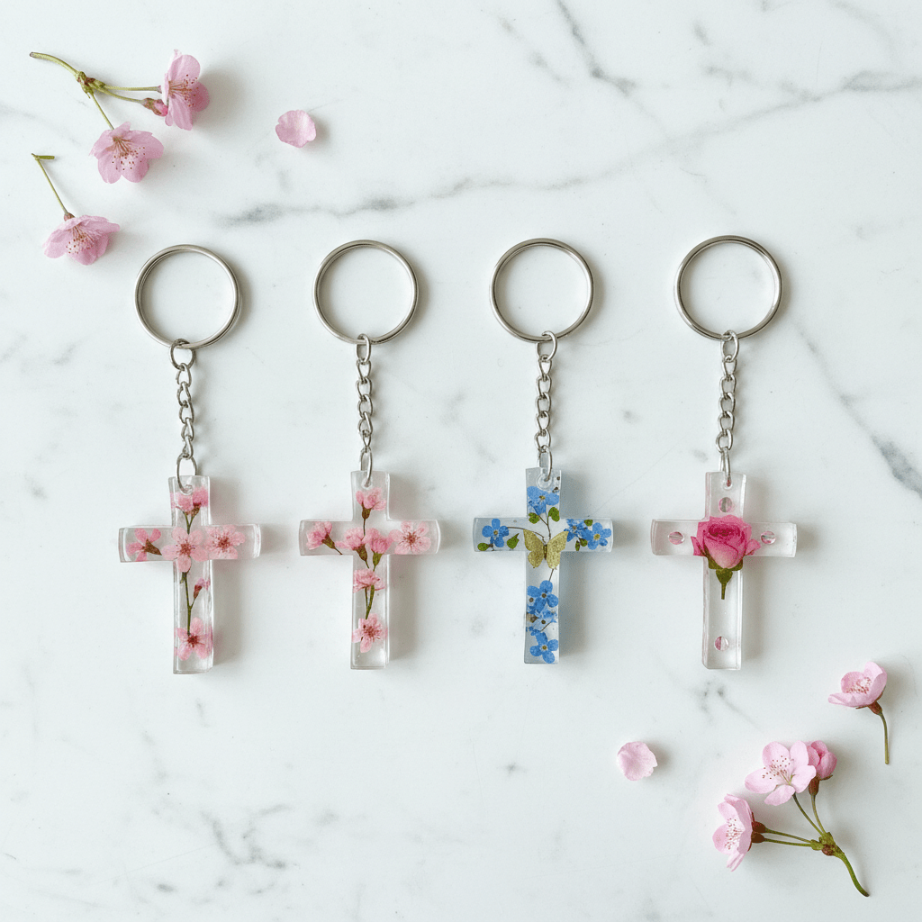 Resin Cross Keychain & Bag Charm – Handmade Faith Gift - The Glossy Gift Shop