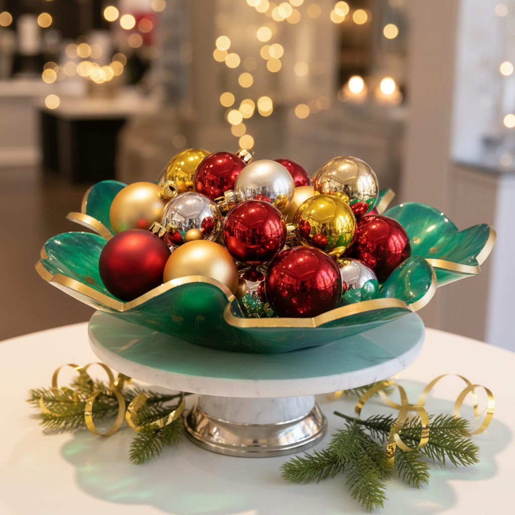 Resin Golden Green Bowl - Christmas Baubles