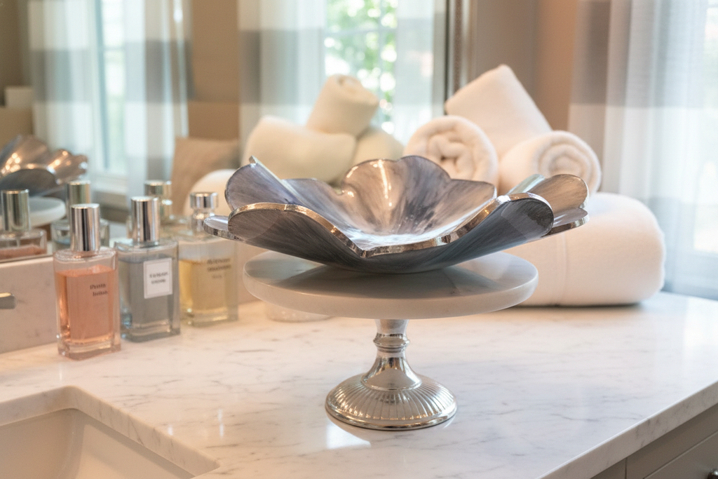 Resin Silver Metallic Bowl - Bathroom Vanity