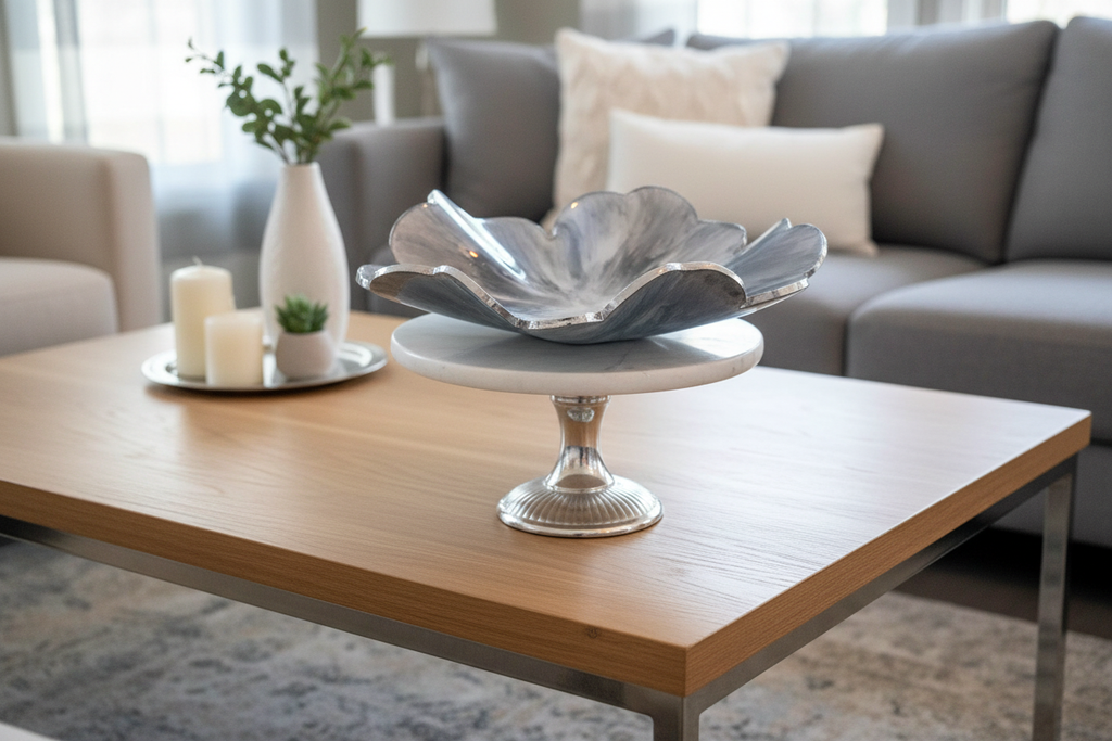Resin Silver Metallic Bowl - Modern Living Room