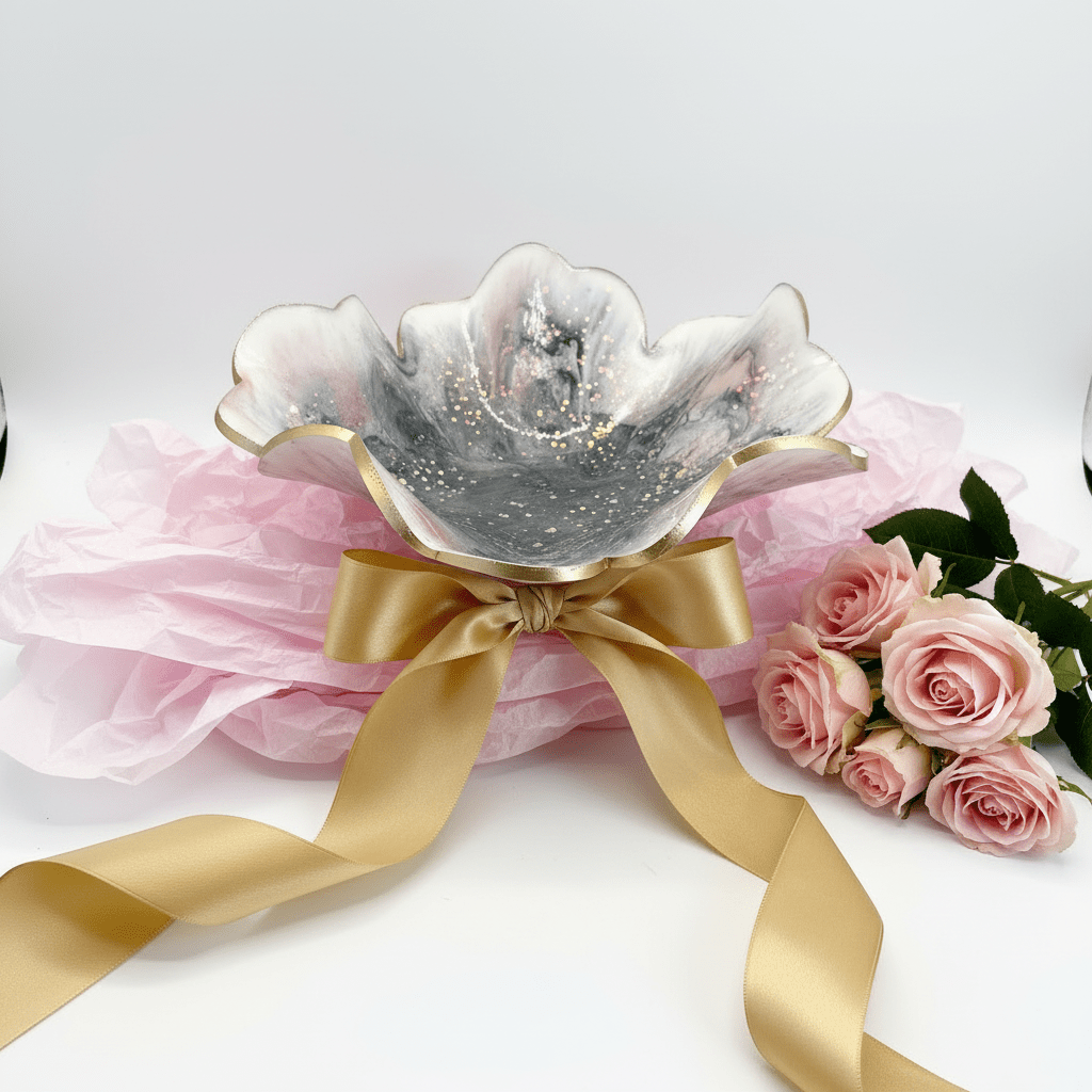 Rose Gold Resin Bowl – Black & Pink Handmade Decor - The Glossy Gift Shop
