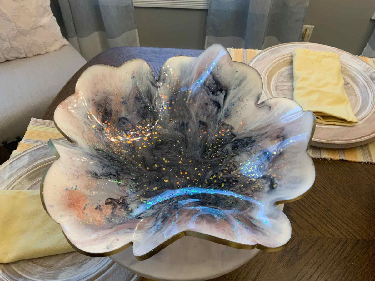Rose Gold Resin Bowl – Black & Pink Handmade Decor - The Glossy Gift Shop