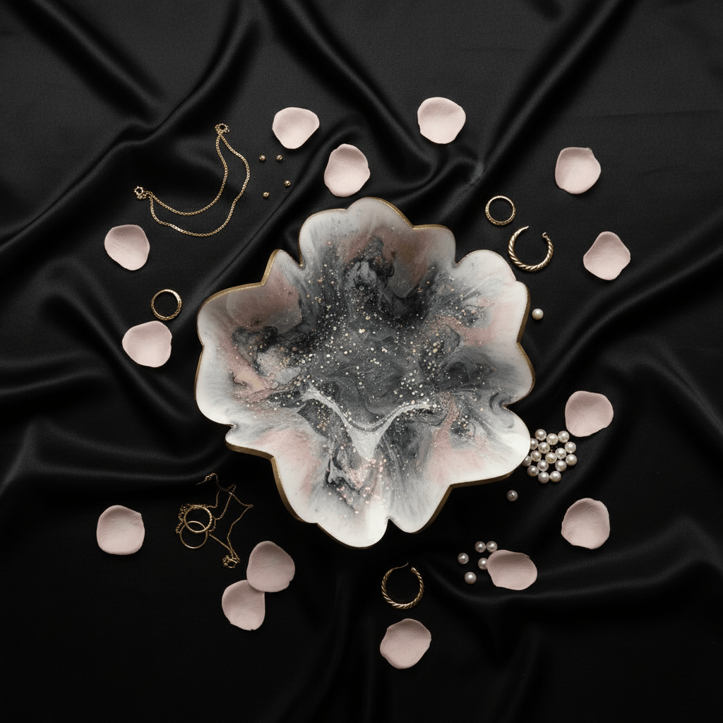 Rose Gold Resin Bowl – Black & Pink Handmade Decor - The Glossy Gift Shop