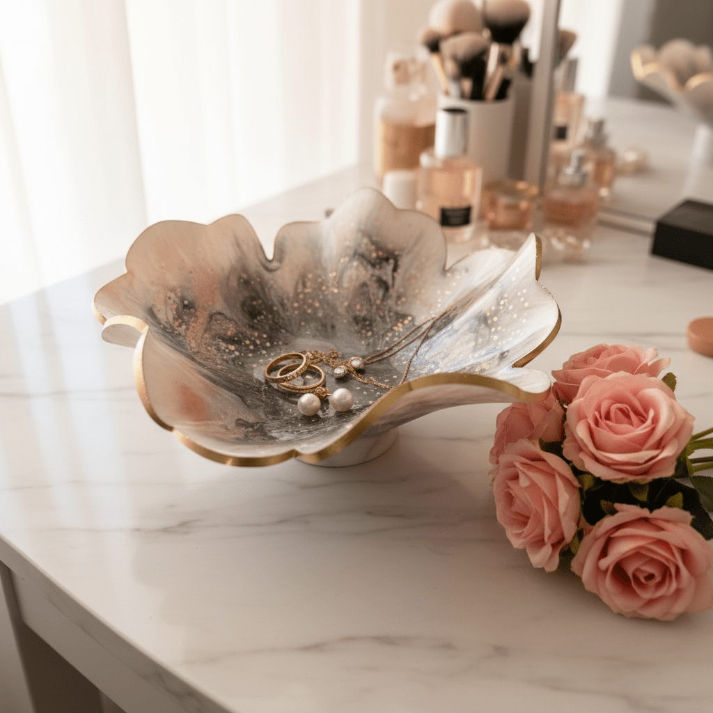 Rose Gold Resin Bowl – Black & Pink Handmade Decor - The Glossy Gift Shop
