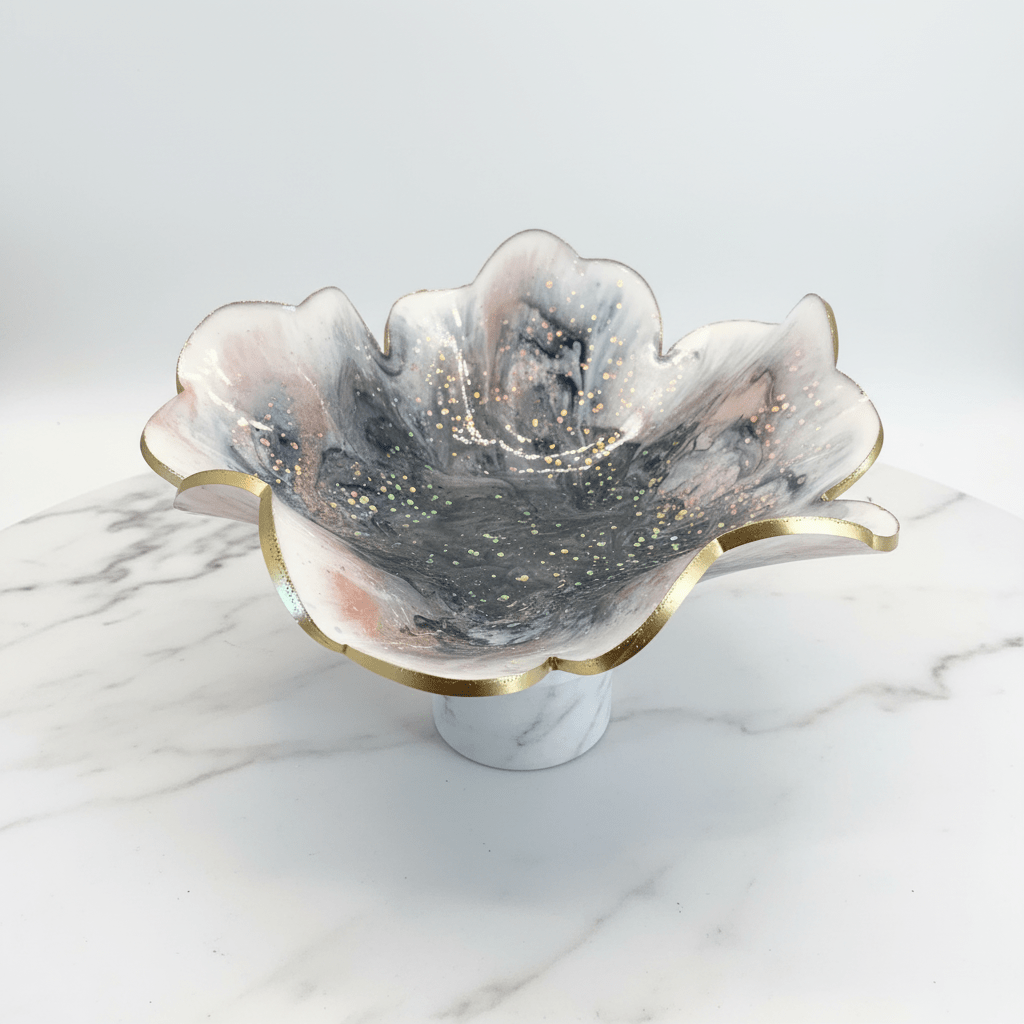 Rose Gold Resin Bowl – Black & Pink Handmade Decor - The Glossy Gift Shop