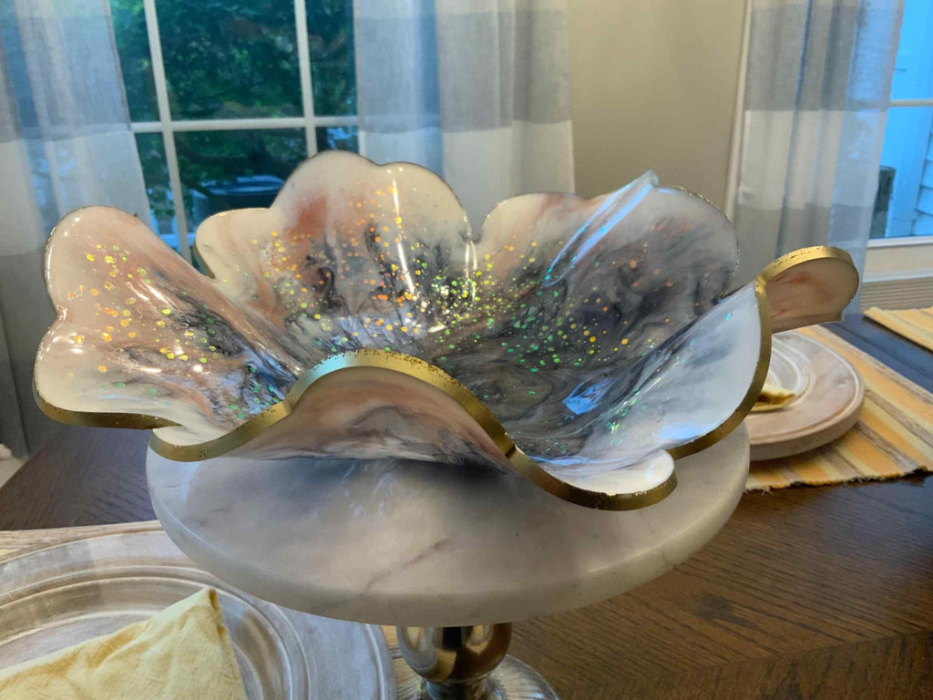 Rose Gold Resin Bowl – Black & Pink Handmade Decor - The Glossy Gift Shop