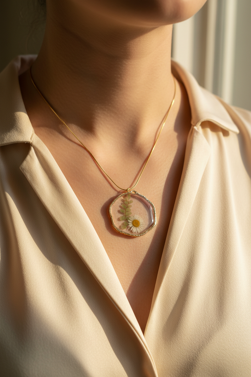 Round Daisy Pendant On Model