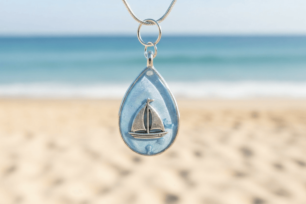Sailing Teardrop Pendant - Sailboat Frontal Beach