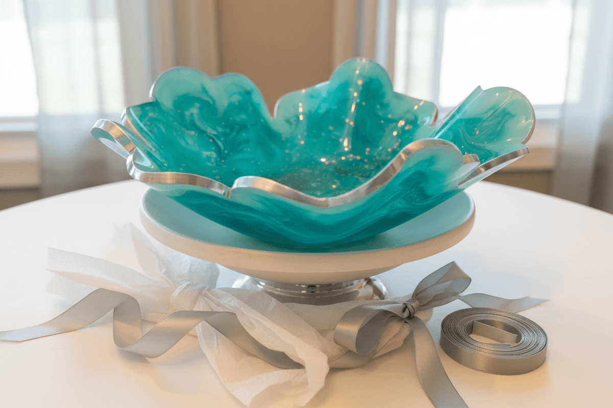 Sea Glass Blossom Resin Bowl – Coastal Handmade Home Decor - The Glossy Gift Shop