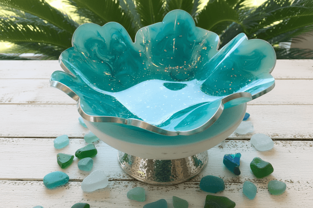 Sea Glass Blossom Resin Bowl – Coastal Handmade Home Decor - The Glossy Gift Shop