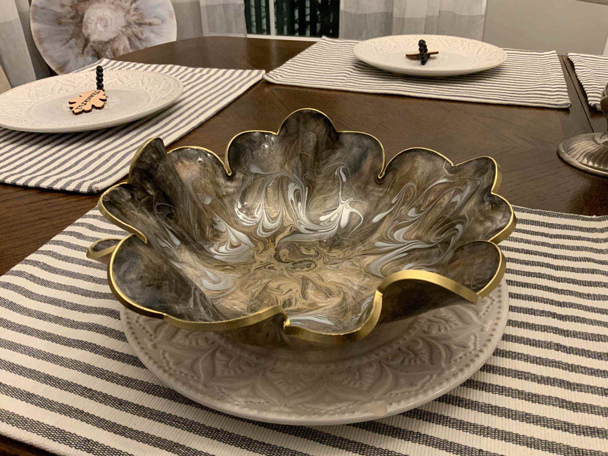 Silver & Gold Swirl Resin Bowl – Handmade Modern Decor - The Glossy Gift Shop