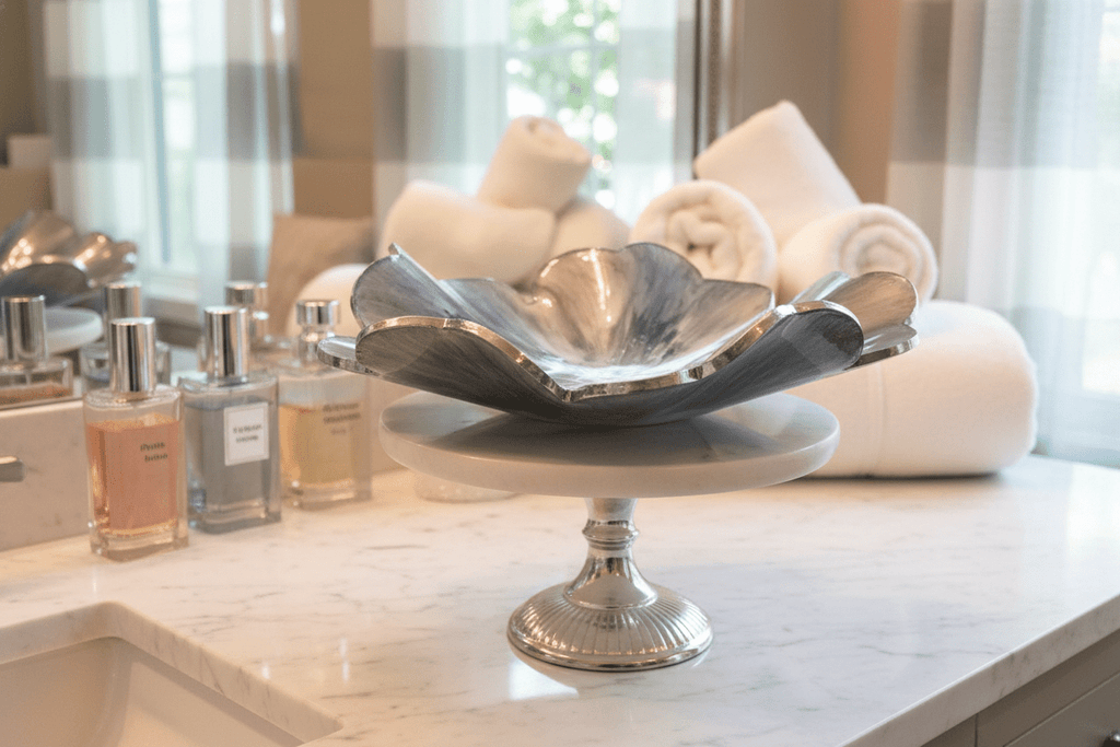 Silver Metallic Resin Bowl – Handmade Modern Home Decor - The Glossy Gift Shop