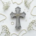 Silver Shimmer Resin Wall Cross – Gold Dragonfly Faith Decor - The Glossy Gift Shop