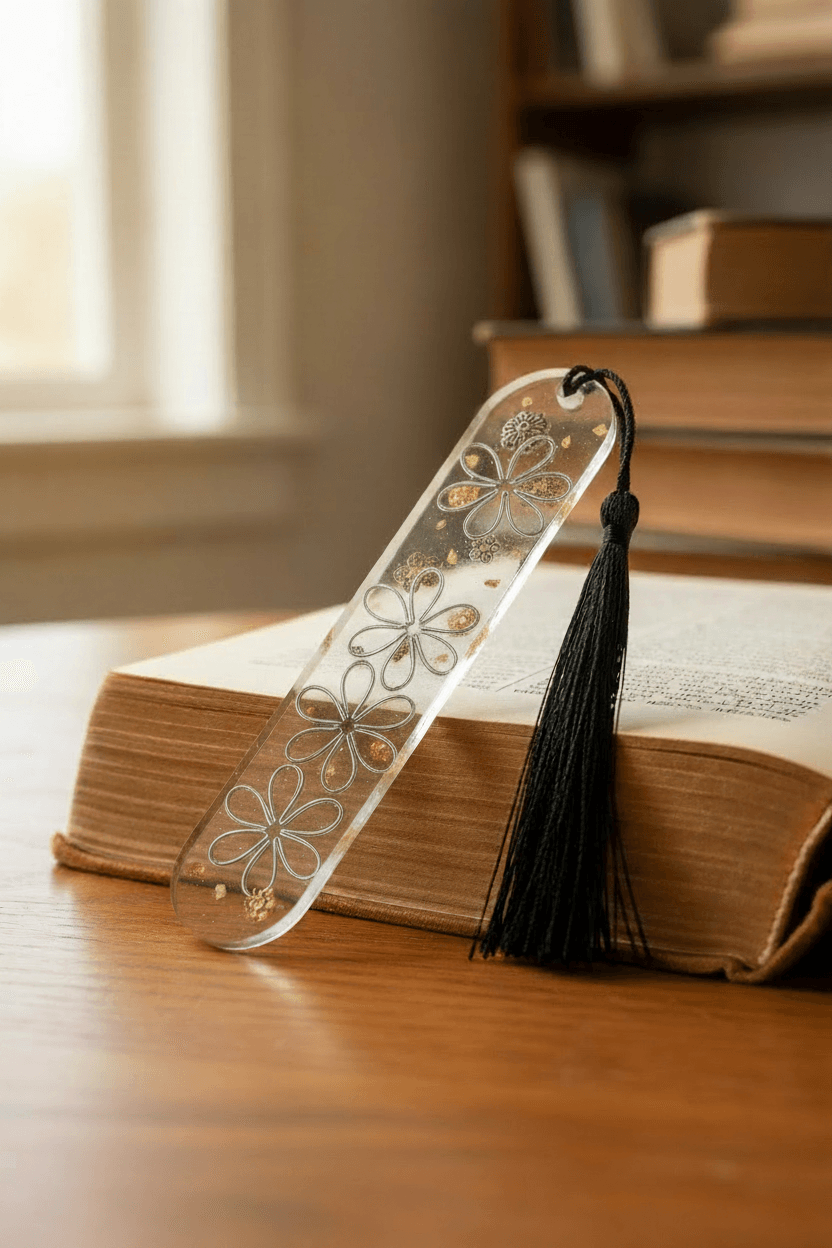 Silver Wire Flower Bookmark – Open Book