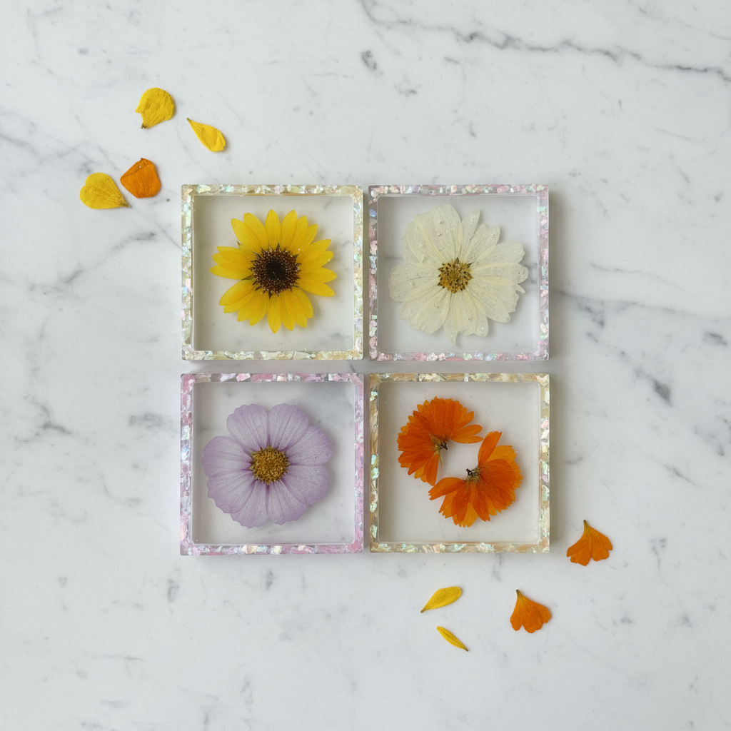 Square Floral Coaster Set of 4