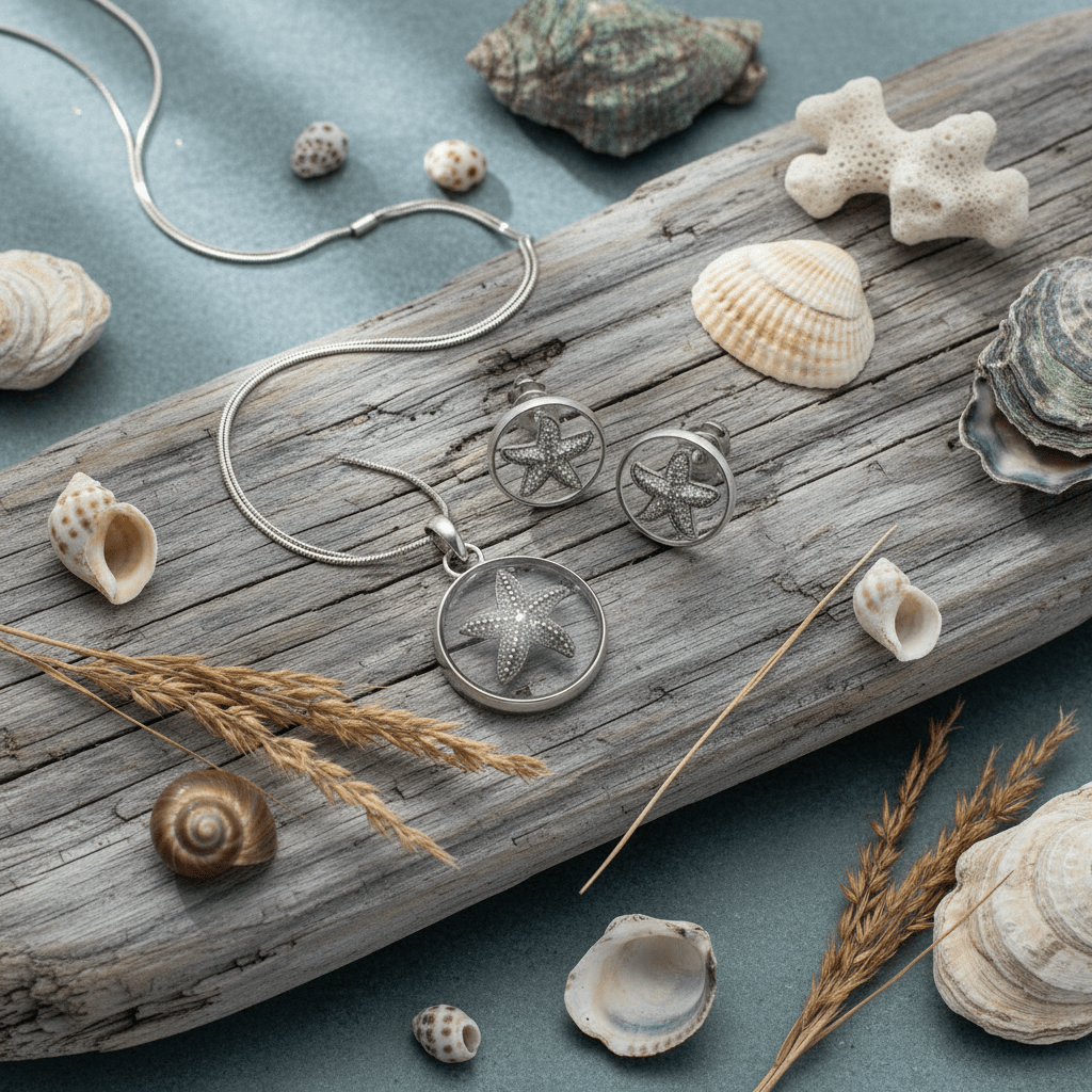 Starfish Resin Jewelry Set – Coastal Pendant Necklace & Earrings - The Glossy Gift Shop