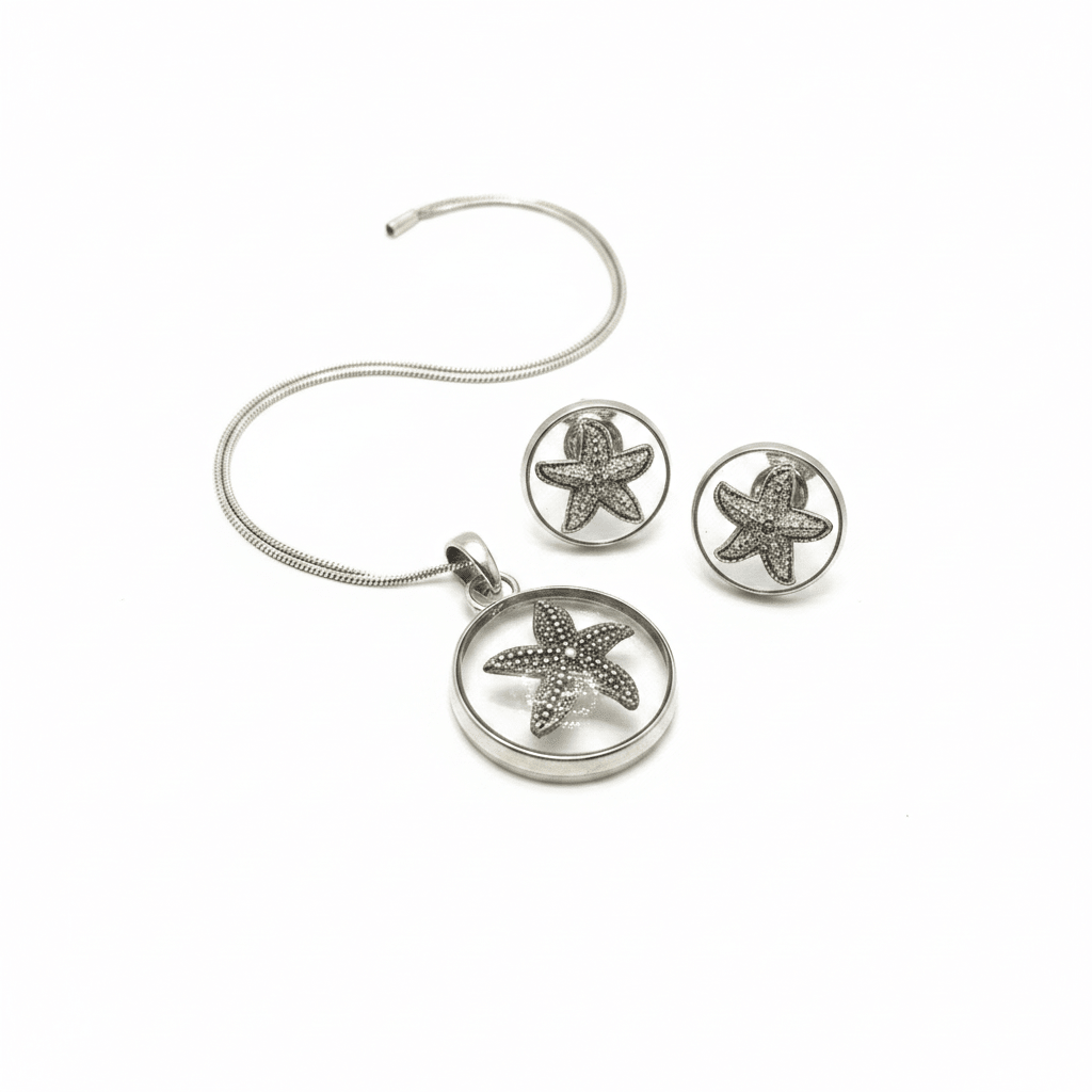 Starfish Resin Jewelry Set – Coastal Pendant Necklace & Earrings - The Glossy Gift Shop
