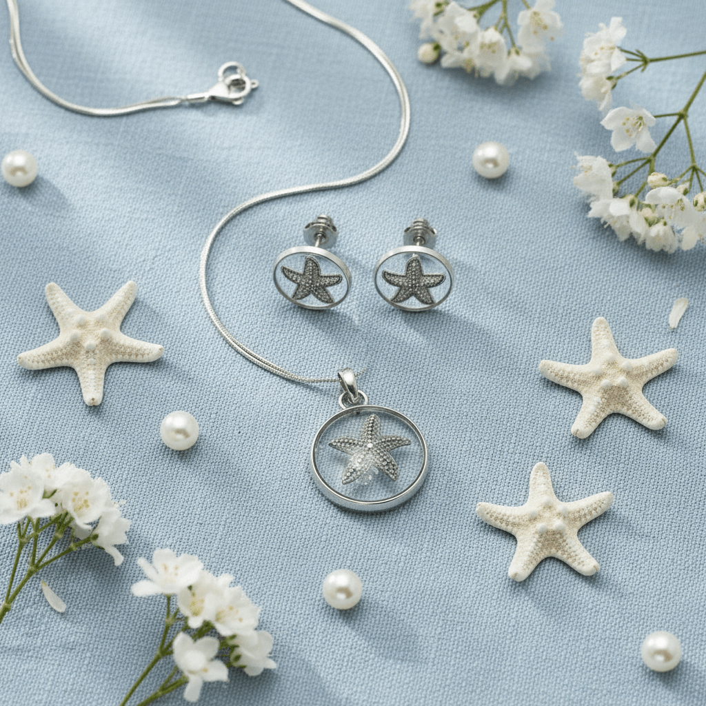 Starfish Resin Jewelry Set – Coastal Pendant Necklace & Earrings - The Glossy Gift Shop