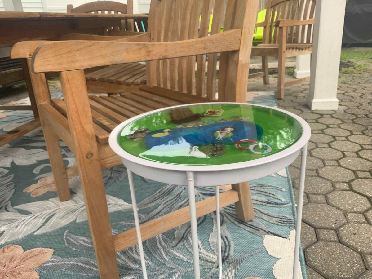 Sunbathing Resin Side Table – Coastal Outdoor Decor - The Glossy Gift Shop
