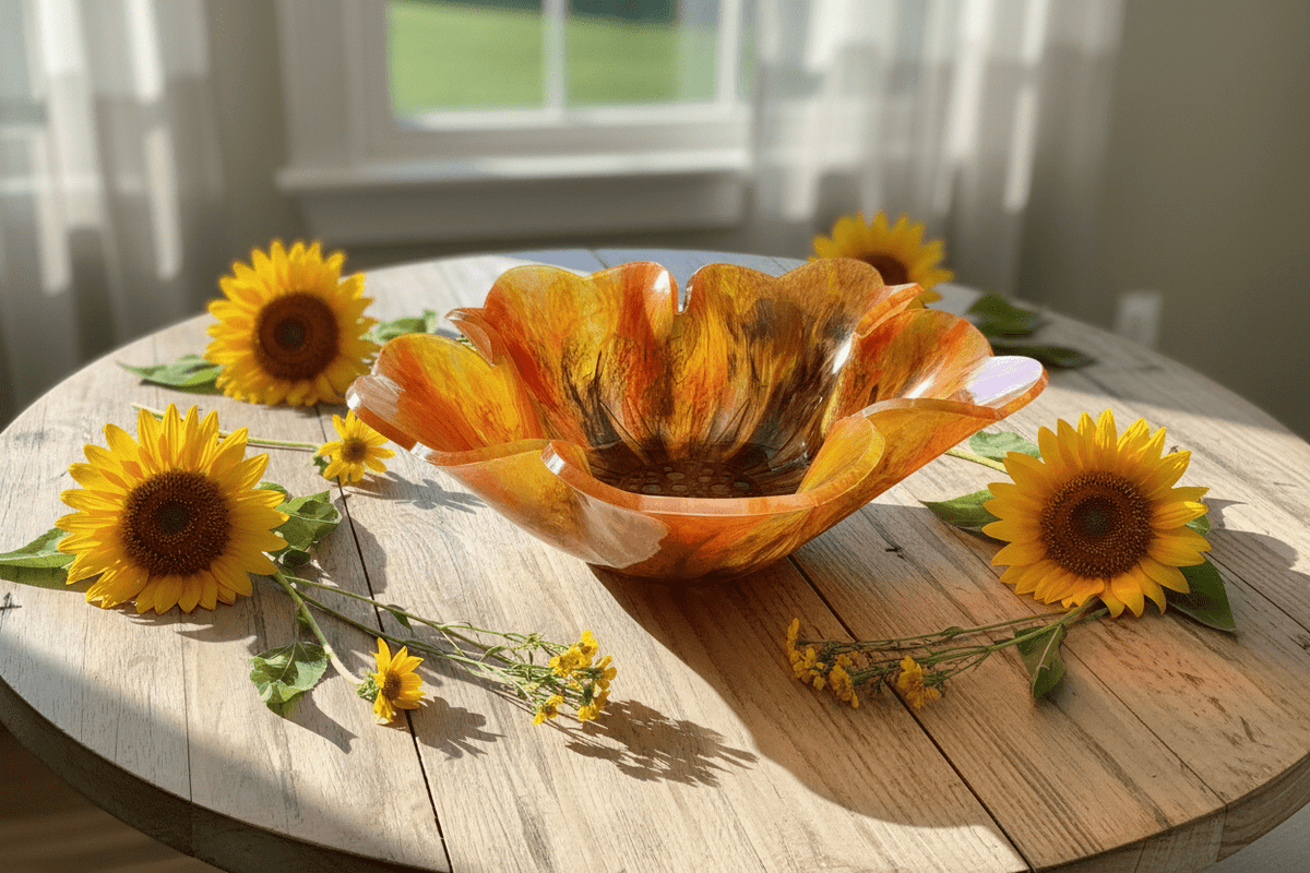 Sunflower Resin Bowl – Colorful Handmade Floral Decor - The Glossy Gift Shop