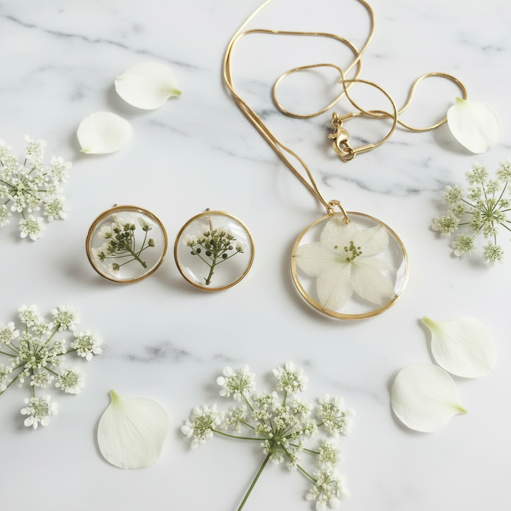 Sweet Begonia & Queen Anne's Lace Jewelry Set