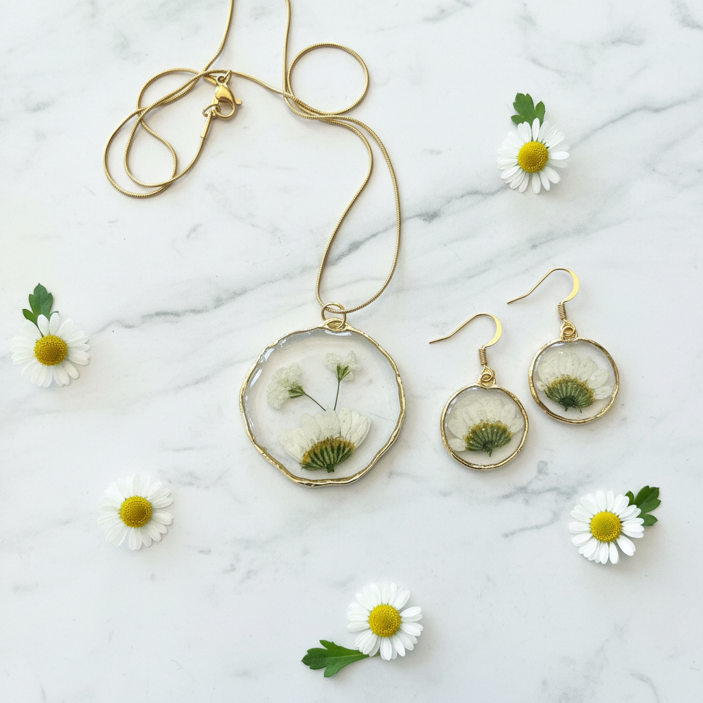 Sweet Daisy Pendant And Earring Set