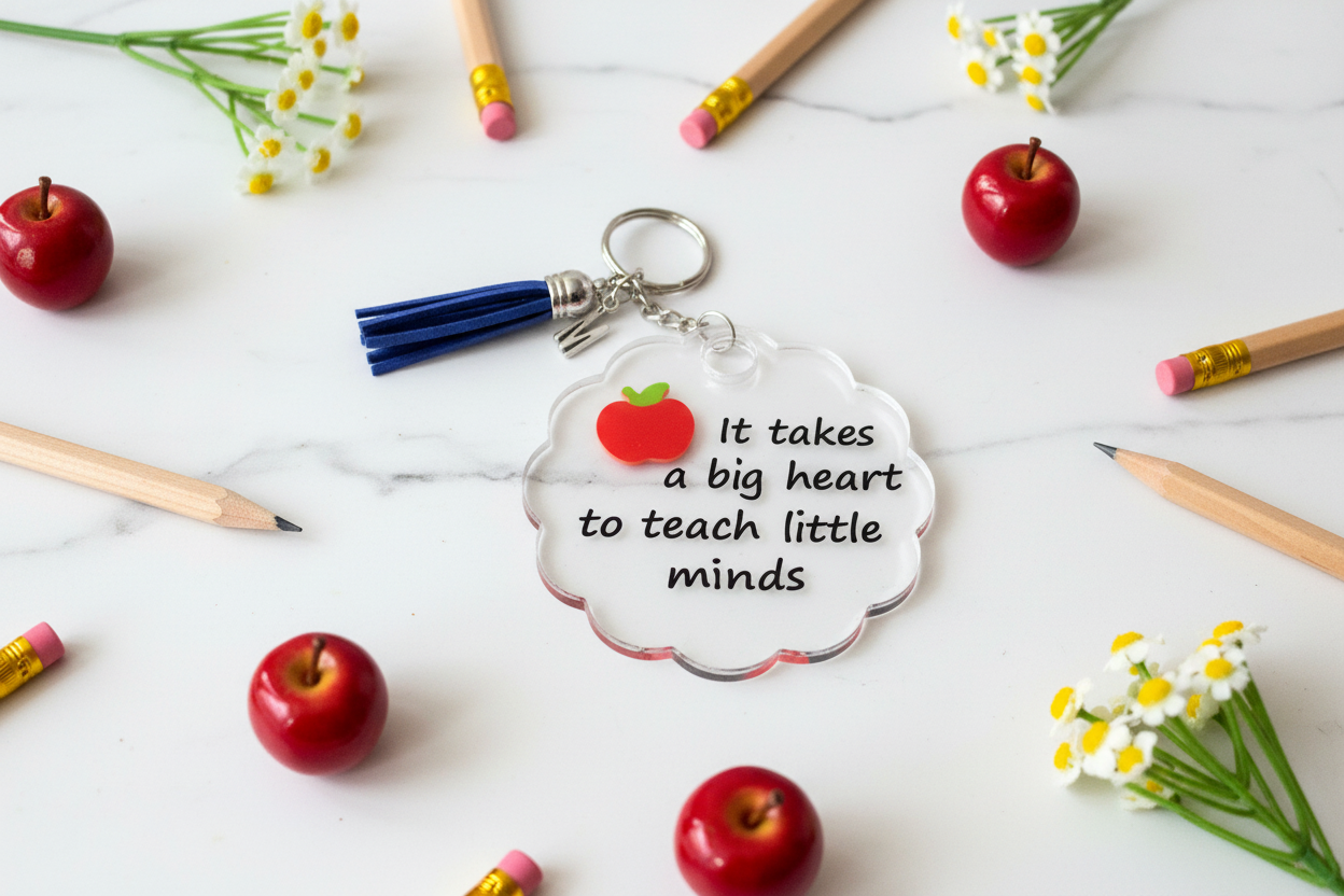 Teacher Keychain - Marble Flat Lay