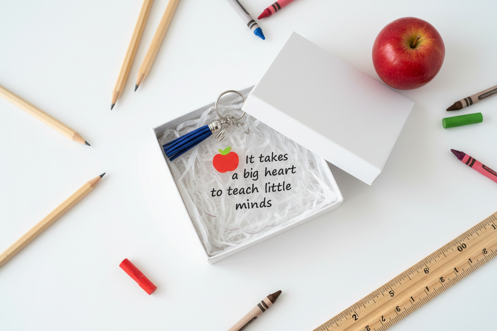 Teacher Keychain - Top Down Gift Box School Supplies