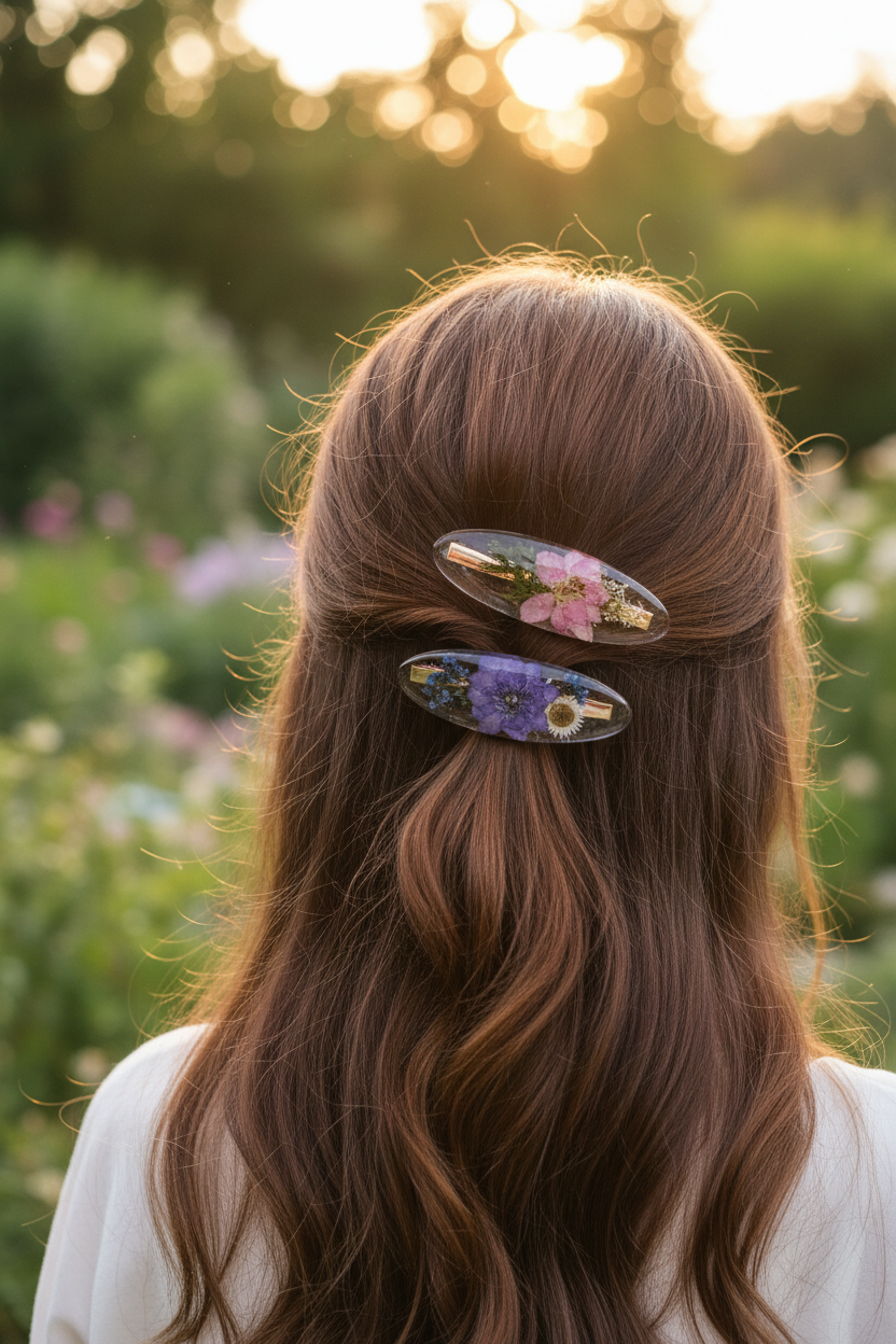 Two Floral Clips Half Up Style