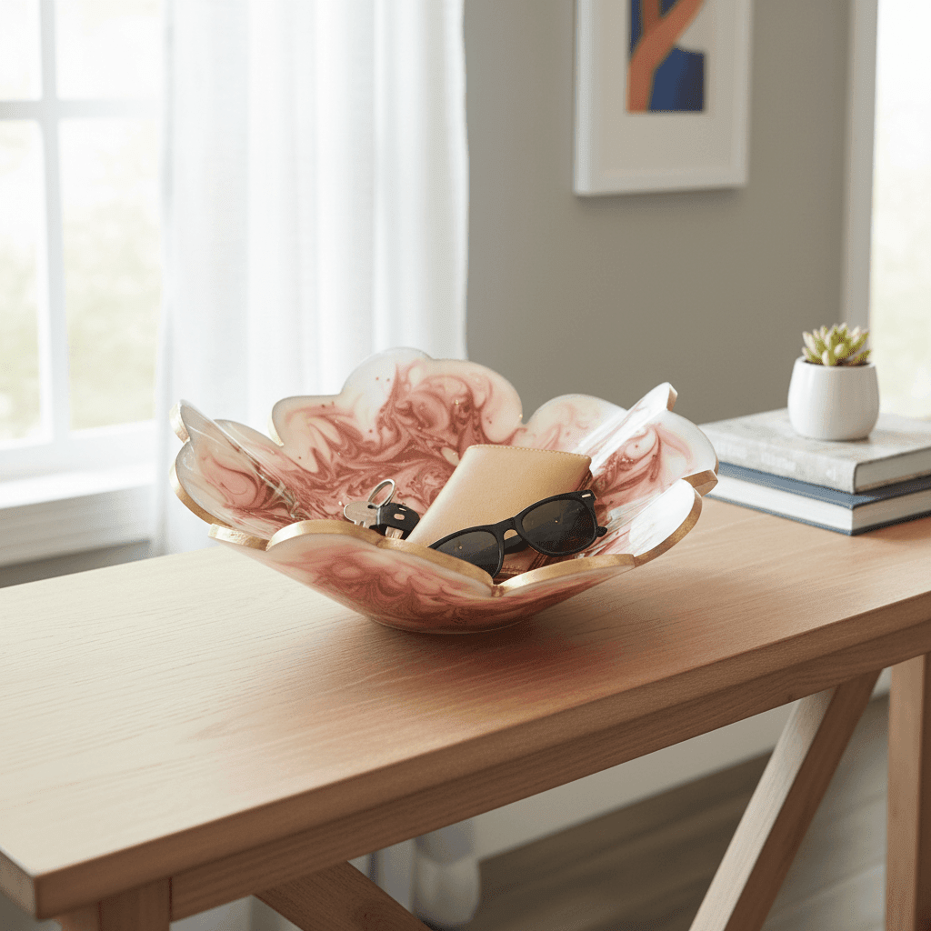 White & Copper Swirl Resin Bowl – Handmade Home Decor - The Glossy Gift Shop