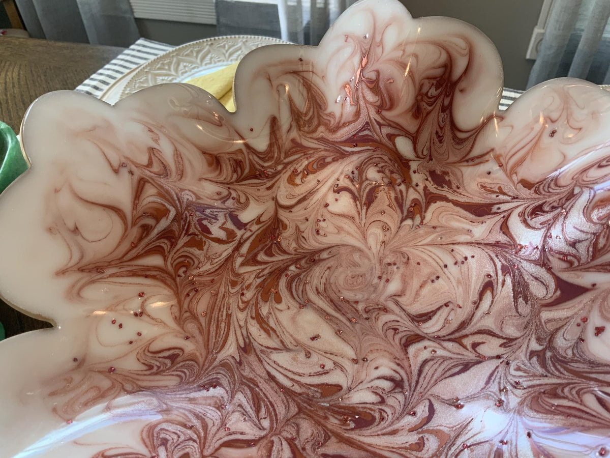 White & Copper Swirl Resin Bowl – Handmade Home Decor - The Glossy Gift Shop
