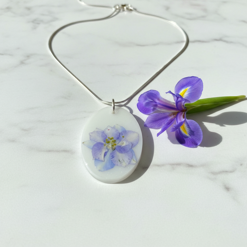 White Iris Oval Pendant