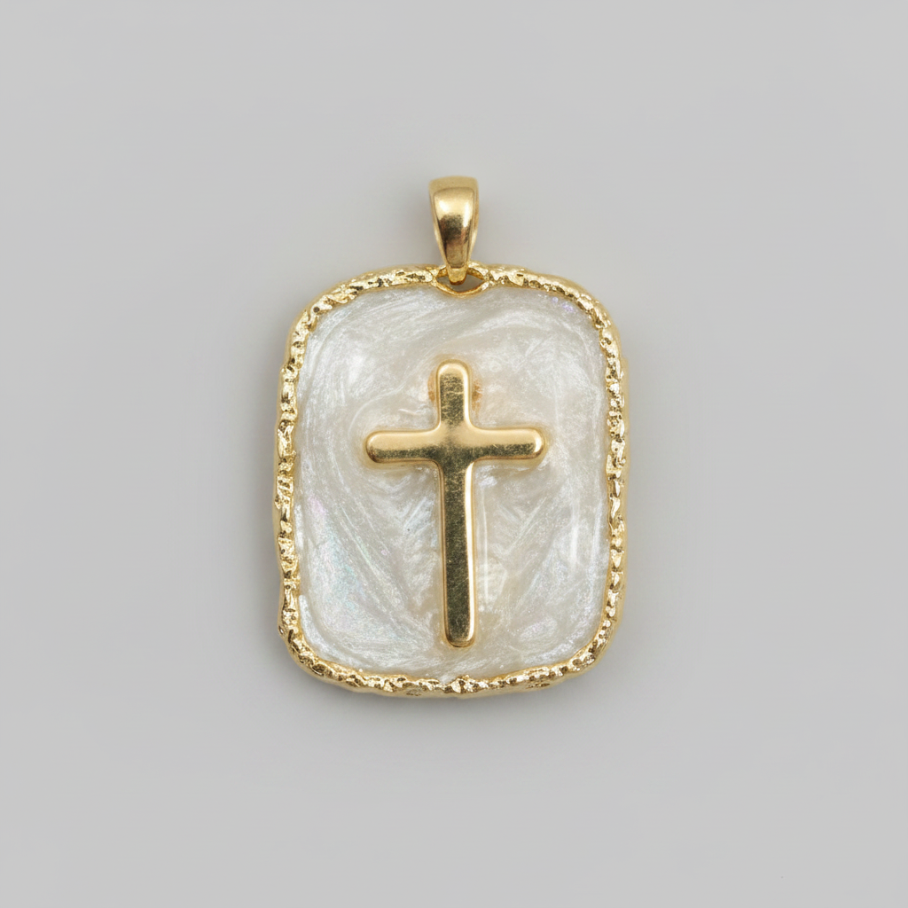 White pearl cross pendant enhanced