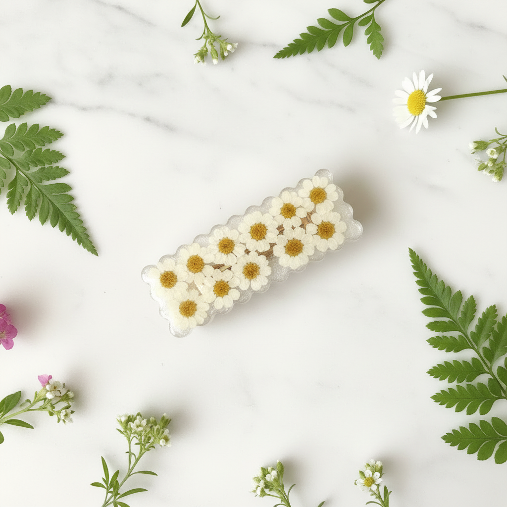 White Pressed Flower Hair Clip